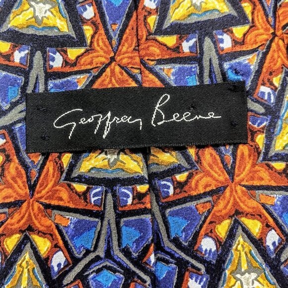 Geoffrey Beene Blue Orange Triangle Silk Tie - Picture 3 of 4